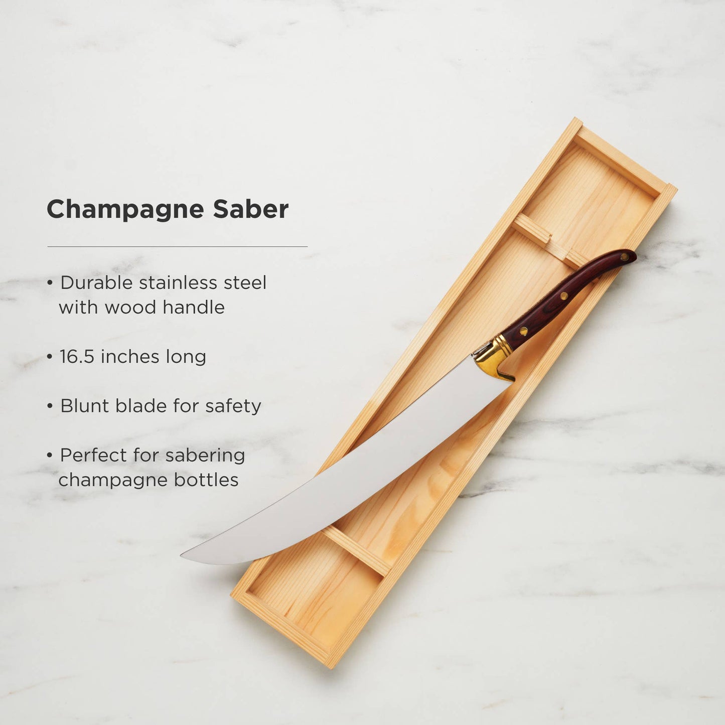 Stainless Steel Champagne Saber w/ Wood Handle