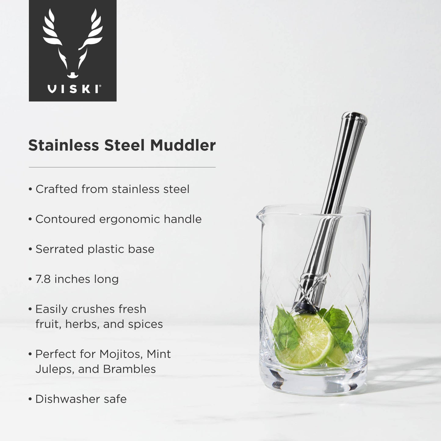 Harrison Polished Silver-Finish Stainless Steel Muddler